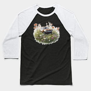 A rusty old Car in a field of flowers Baseball T-Shirt